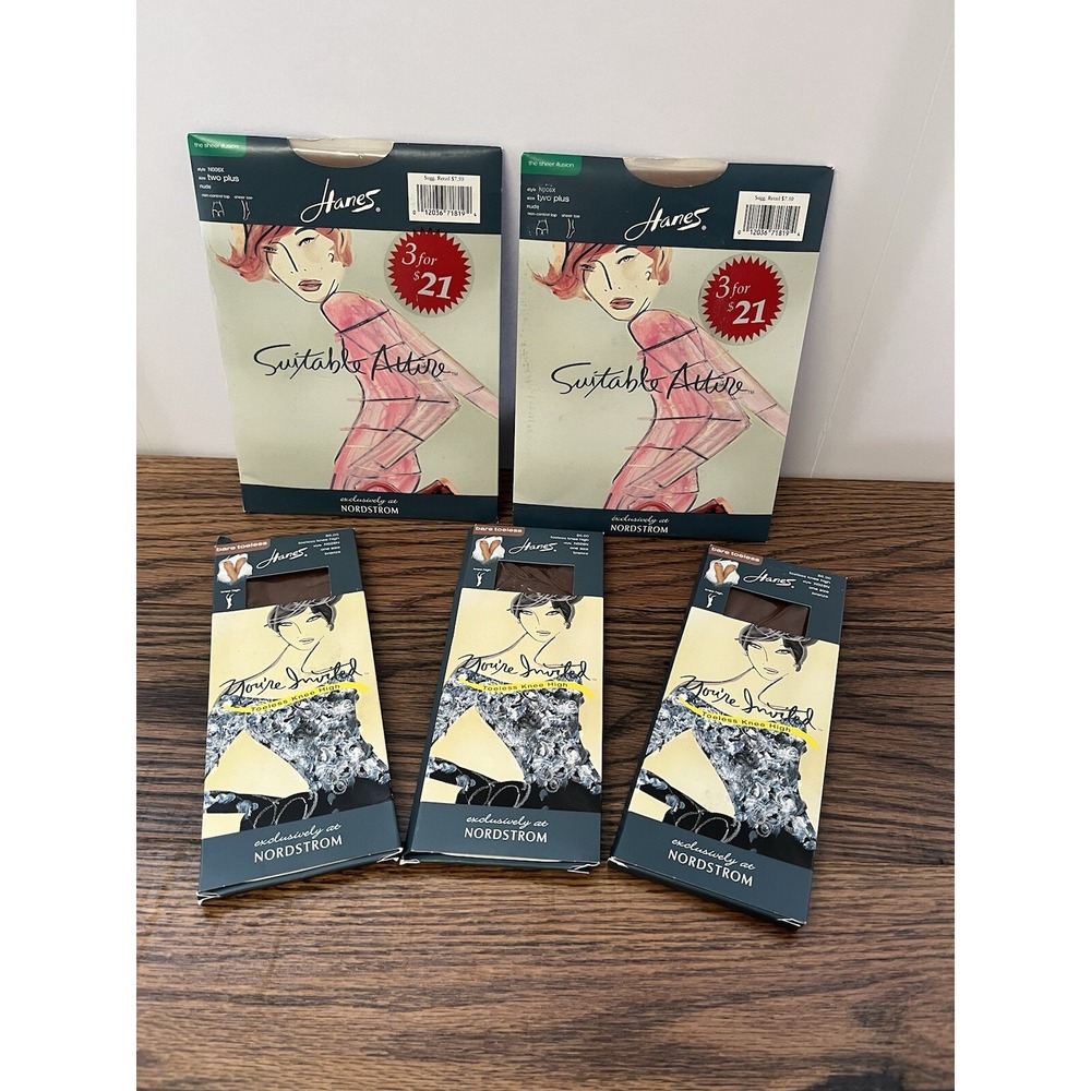 Lot 5 HANES Hosiery 2 Pantyhose 2Plus & 3 Bronze Toeless Knee Highs Nordstrom